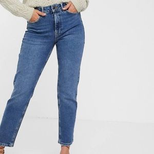 Vero Moda Straight leg organic blend cotton jeans in mid blue